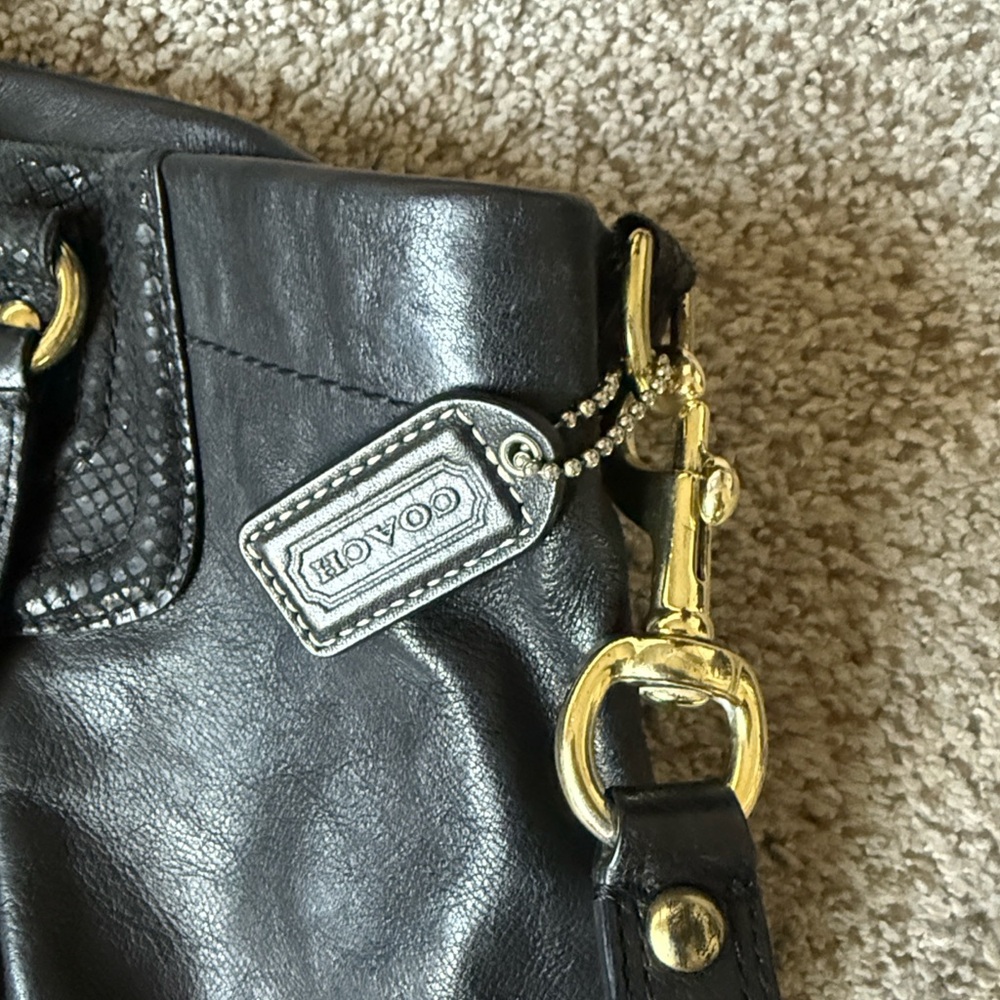 2012 Coach Ashley Satchel Handbag Black Leather Snake Print detail EUC - Picture 5 of 12